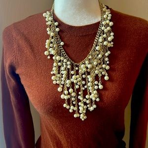 Scaasi Jewelry -Faux pearl and gold tone bib necklace